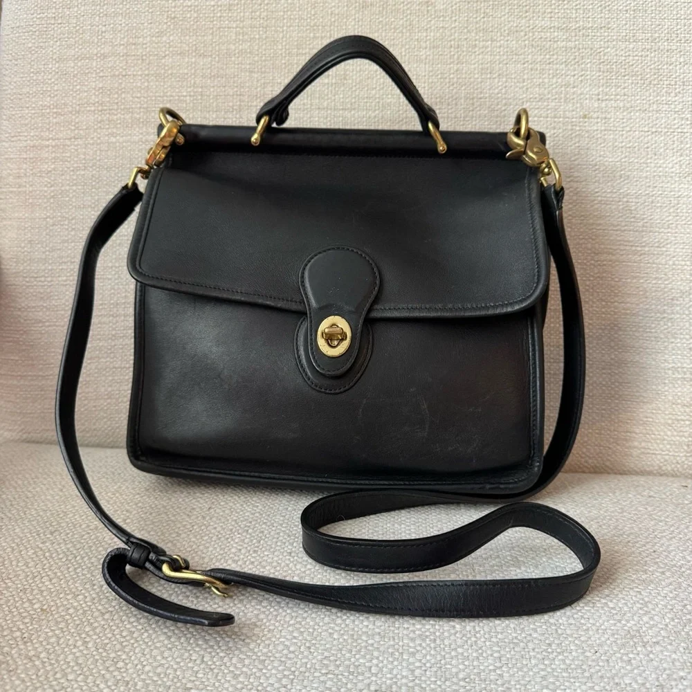 Vintage Coach Willis Bag Black Leather Crossbody Top Handle 9927 - Picture 2 of 9